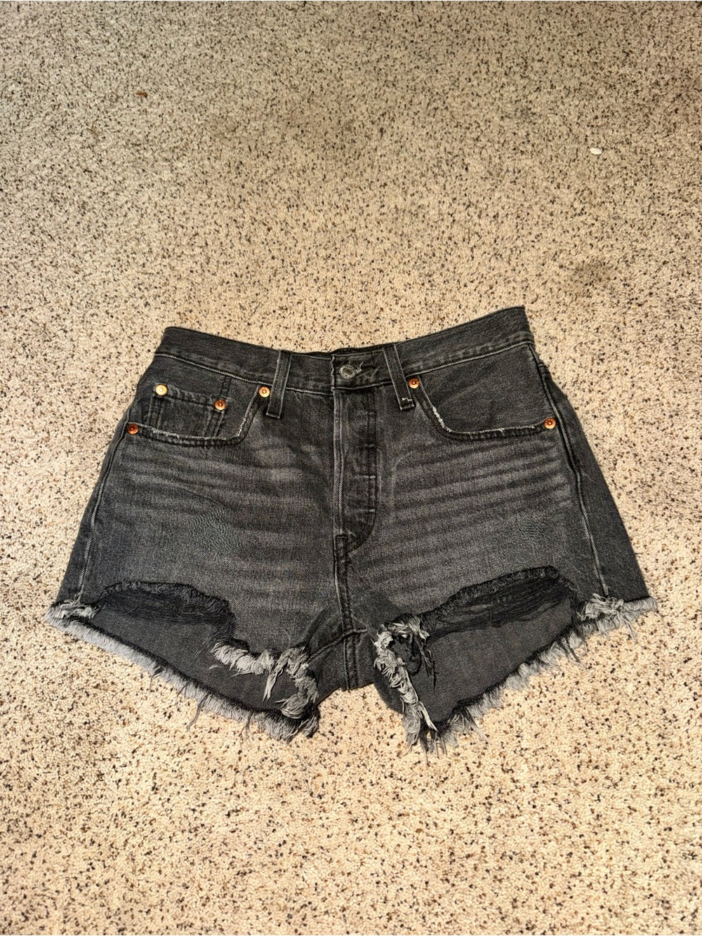 Levi's Black Washed Distressed High-Rise Denim Shorts
